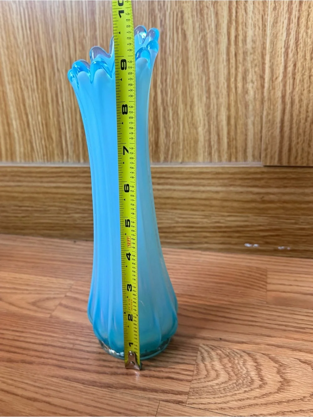 Vintage 12 Finger Fostoria Glass Co. Swung 1960's Vase Fostoria Blue Opalescent